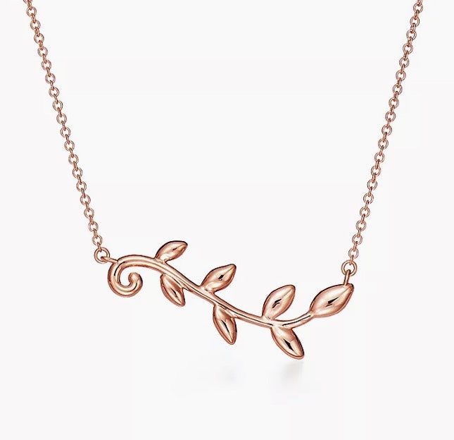 Tiffany Olive Leaf Vine Pendant 18K Gold Necklace